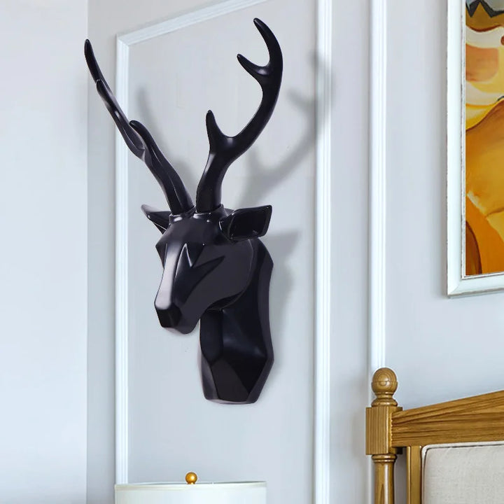 3D Hirschkopf Skulptur | Stilvoll Langlebig Einzigartig Kunstharz Trendig-Schwarz-D30 x H45cm-Luzern Mode
