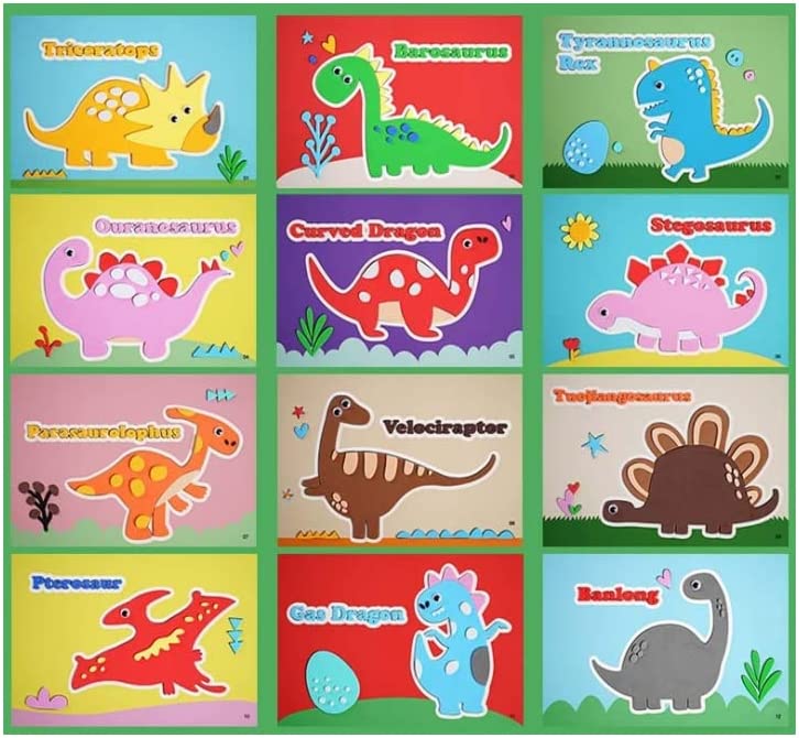 3D Schaumstoff Sticker Puzzle | Tiere Farbenfroh Kreativ Vielseitig Langlebig-Dinosaurierwelt (Set von 12)-Luzern Mode