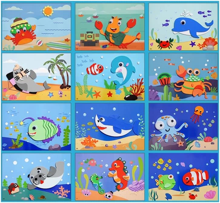 3D Schaumstoff Sticker Puzzle | Tiere Farbenfroh Kreativ Vielseitig Langlebig-Meerestiere (Set von 12)-Luzern Mode