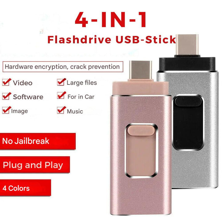 4-in-1 Flashlaufwerk | Universell | Kompakt | Sicher | USB-C | Lightning-Luzern Mode