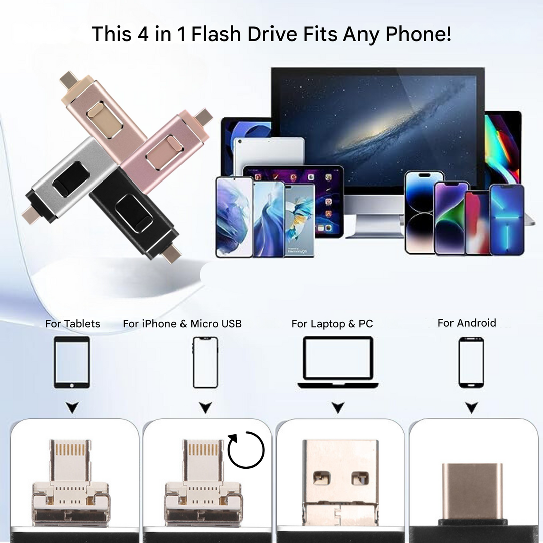 4-in-1 Flashlaufwerk | Universell | Kompakt | Sicher | USB-C | Lightning-Luzern Mode