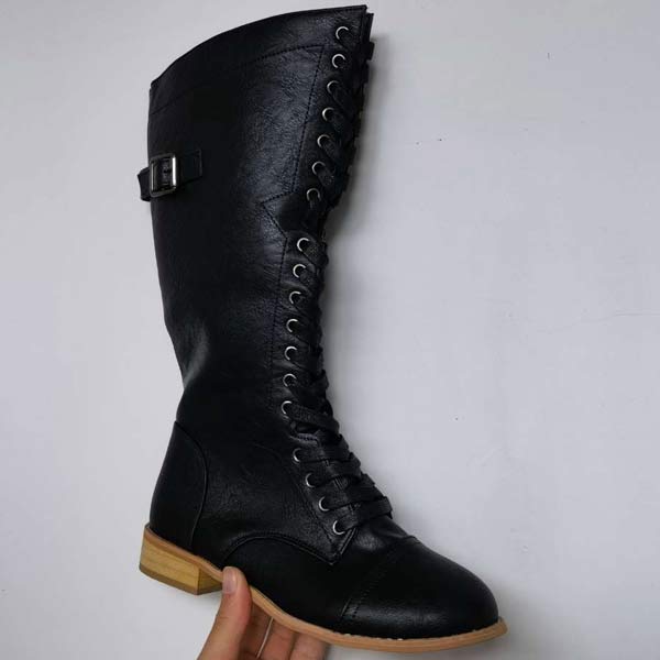 Kniehohe Leder-Damenstiefel mit Schnürung und orthopädischem Komfort – Soraya