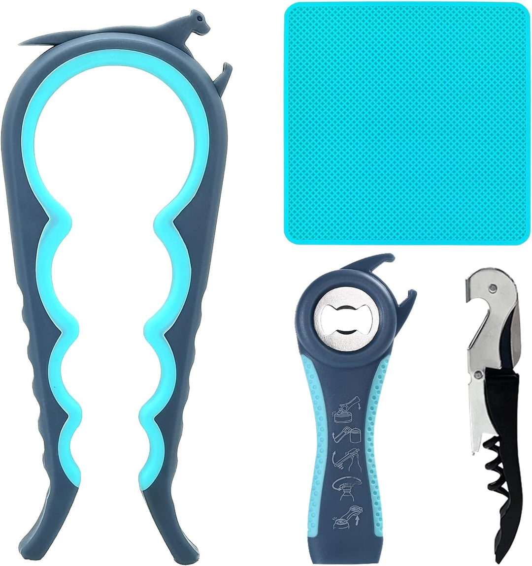 Glasöffner | 5-in-1 Praktisch Vielseitig Langlebig Anti-Rutsch Griff-Blau-Luzern Mode