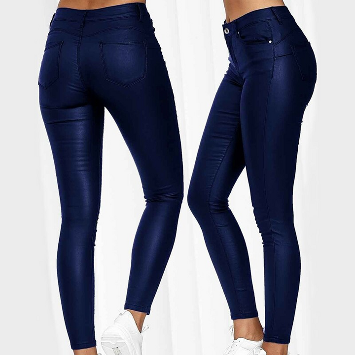 Leder-Stretchhose mit hohem Bund – Raffaela