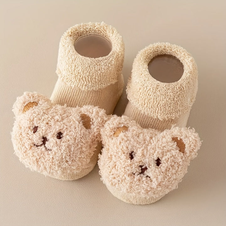 Winterliche Antirutsch Babysocken – Mila | Mit süßem Bärenmotiv und warmem Futter