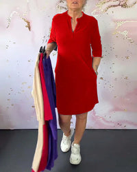 Stilvolles Damen Midikleid mit V-Ausschnitt & wandelbaren Ärmeln – Naria