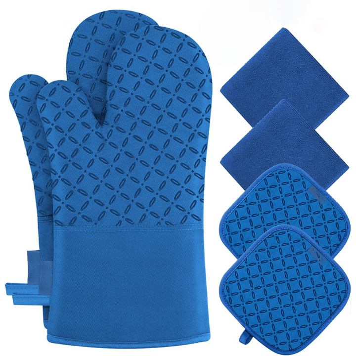 Ofenhandschuhset | 6-teilig Topflappen Hitzebeständig bis 260 °C Vielseitig-Blau-Luzern Mode