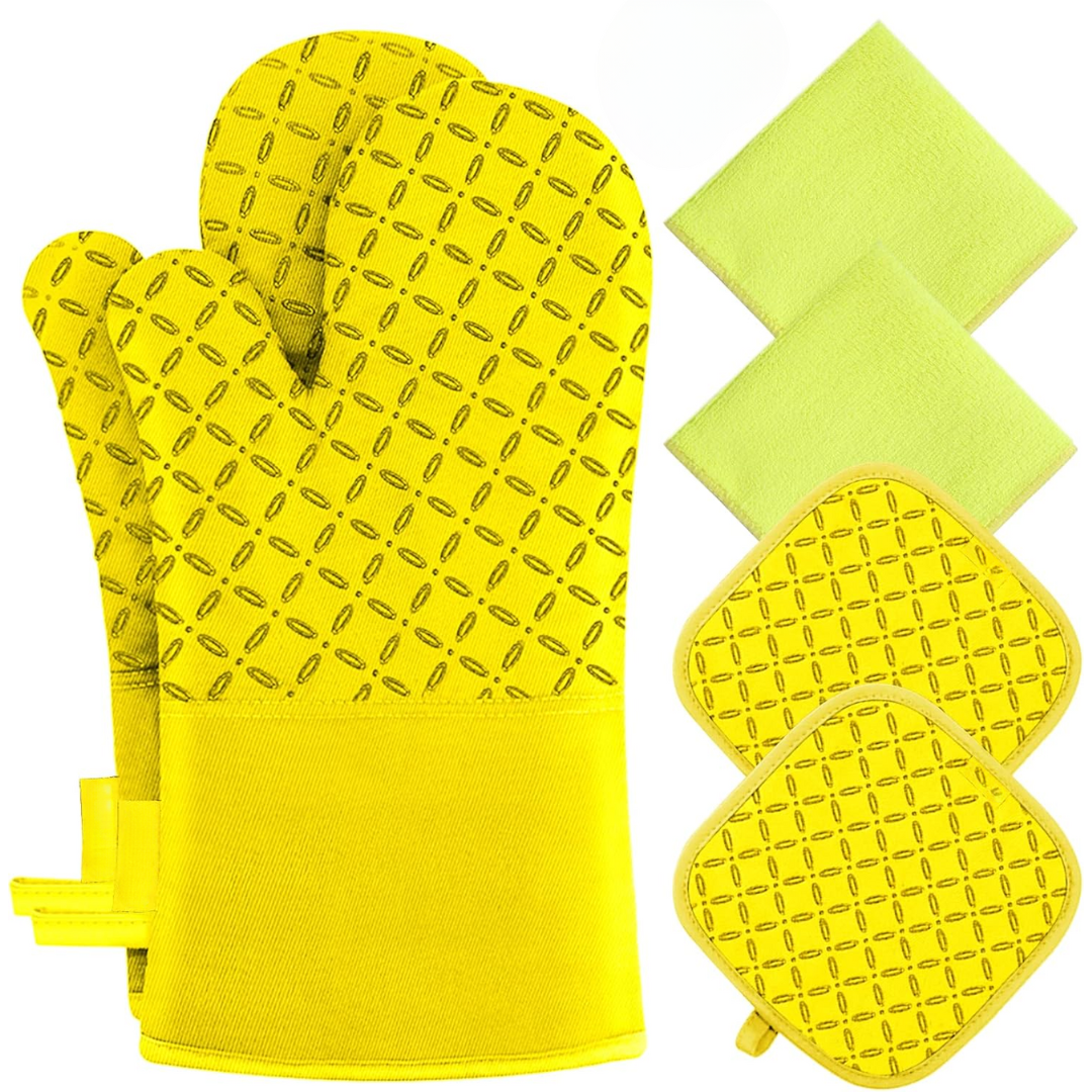 Ofenhandschuhset | 6-teilig Topflappen Hitzebeständig bis 260 °C Vielseitig-Gelb-Luzern Mode