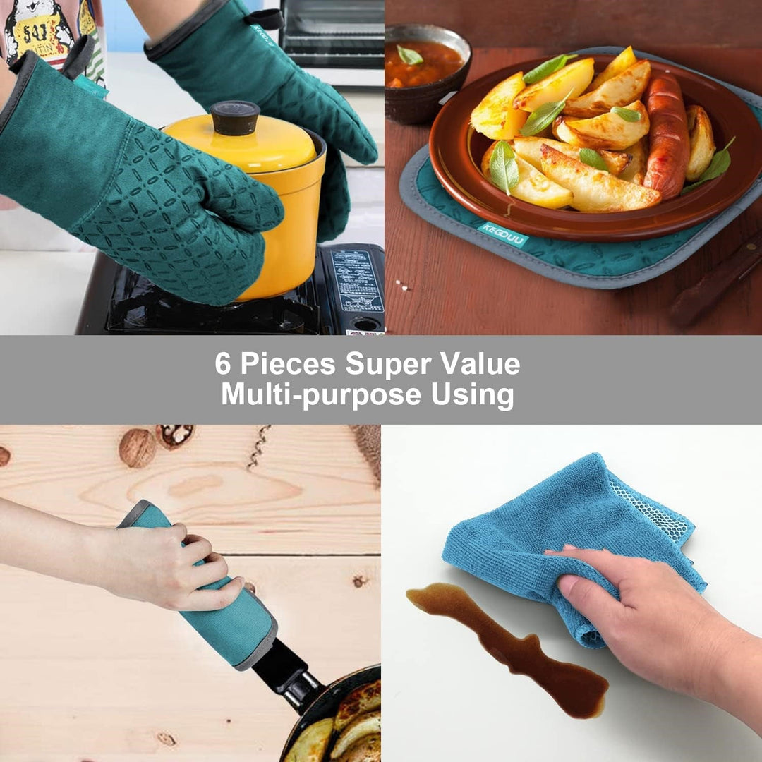 Ofenhandschuhset | 6-teilig Topflappen Hitzebeständig bis 260 °C Vielseitig-Luzern Mode