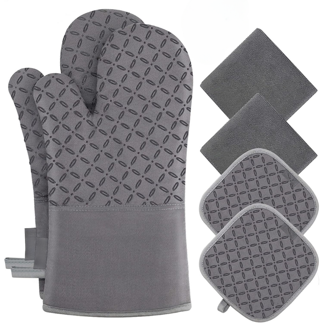 Ofenhandschuhset | 6-teilig Topflappen Hitzebeständig bis 260 °C Vielseitig-Grau-Luzern Mode