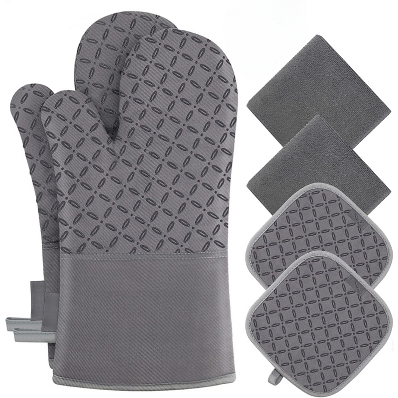 Ofenhandschuhset | 6-teilig Topflappen Hitzebeständig bis 260 °C Vielseitig-Grau-Luzern Mode