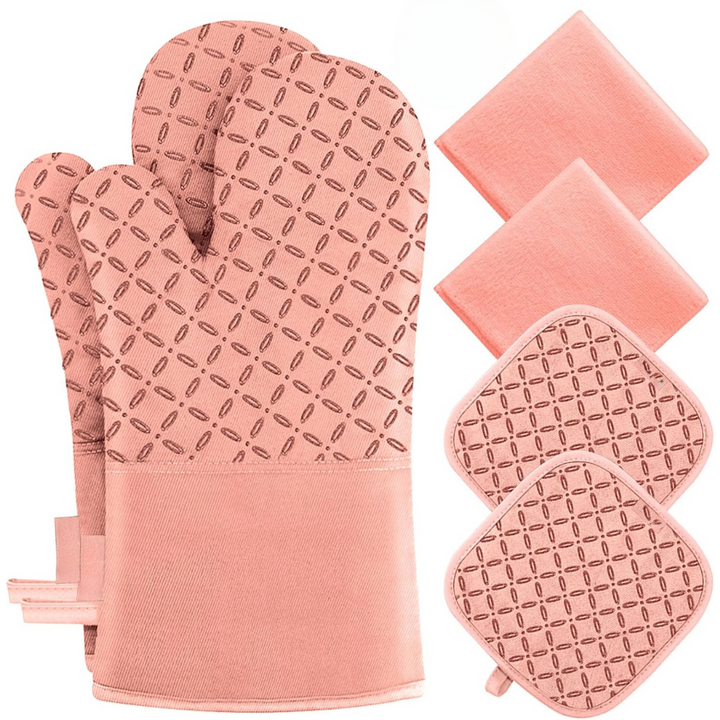 Ofenhandschuhset | 6-teilig Topflappen Hitzebeständig bis 260 °C Vielseitig-Rosa-Luzern Mode