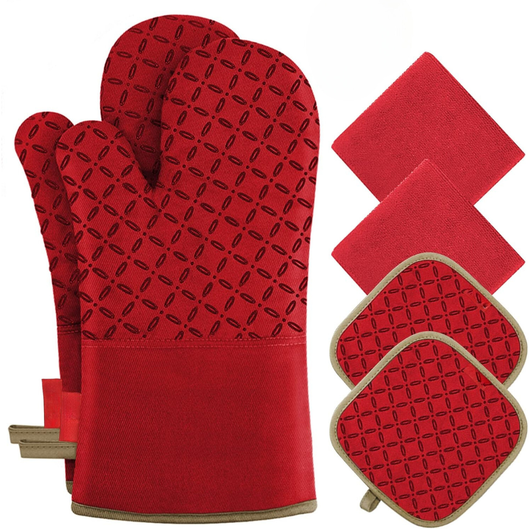 Ofenhandschuhset | 6-teilig Topflappen Hitzebeständig bis 260 °C Vielseitig-Rot-Luzern Mode