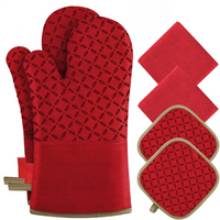 Ofenhandschuhset | 6-teilig Topflappen Hitzebeständig bis 260 °C Vielseitig-Rot-Luzern Mode