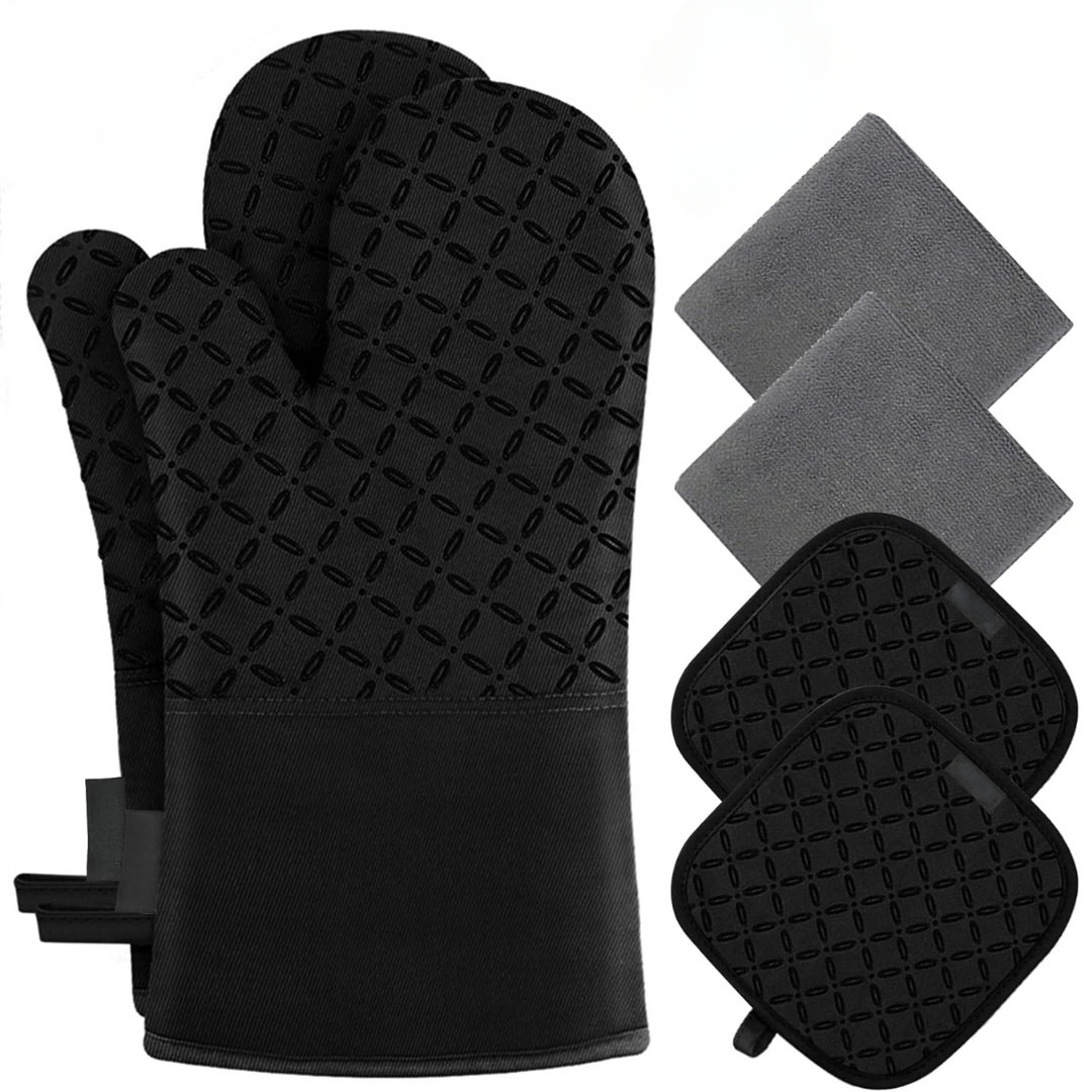 Ofenhandschuhset | 6-teilig Topflappen Hitzebeständig bis 260 °C Vielseitig-Schwarz-Luzern Mode