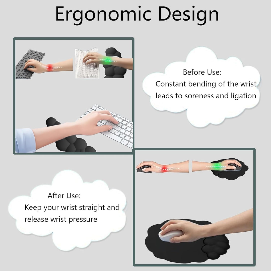 Wolkenförmige ergonomische Handgelenkauflage mit Mauspad und Untersetzer – Zeyora