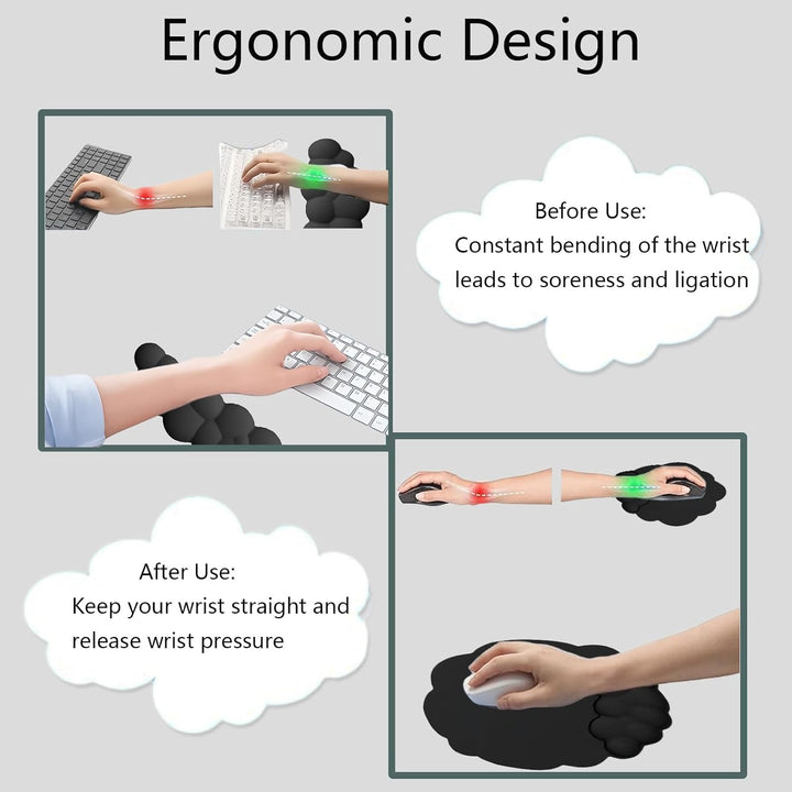 Wolkenförmige ergonomische Handgelenkauflage mit Mauspad und Untersetzer – Zeyora