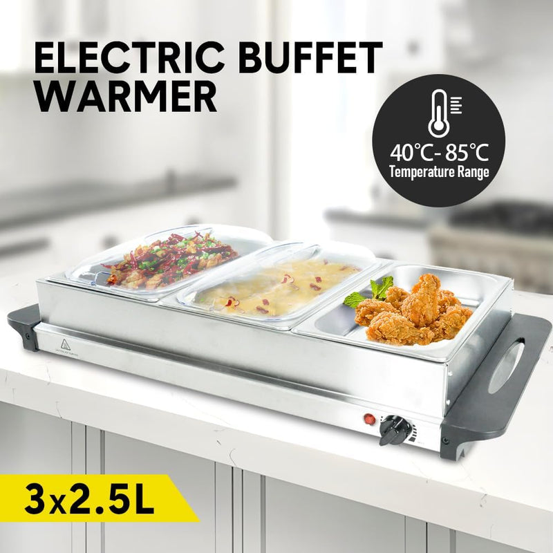 Elektrischer Buffet-Food-Wärmer mit 3 × 2,5L Behältern und Temperatureinstellung – Valtero
