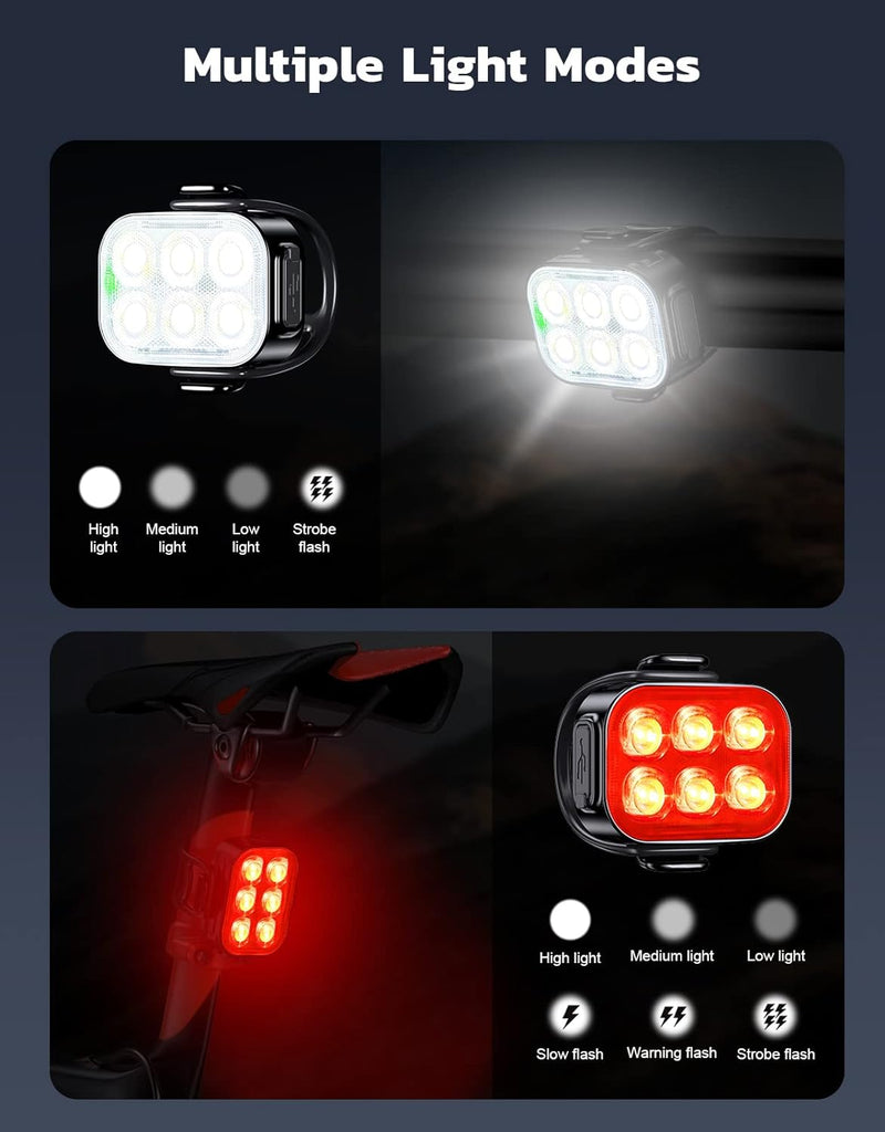 Ultra schlanke USB wiederaufladbare Fahrradlichter Set mit 4+6 Modi – SlimBeam