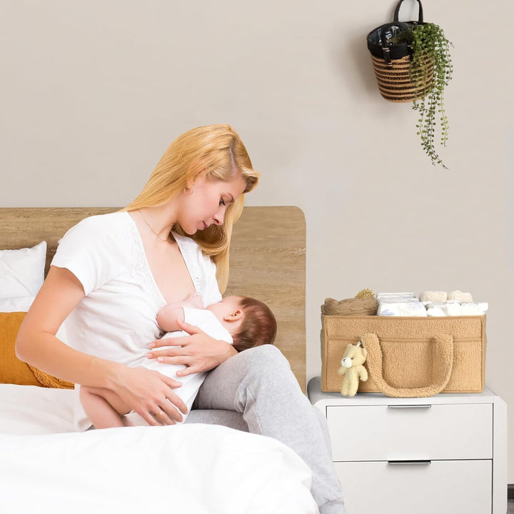 Baby Nappy Caddy Organizer – Plüsch Sherpa Aufbewahrungskorb mit Fächern – Elvoria