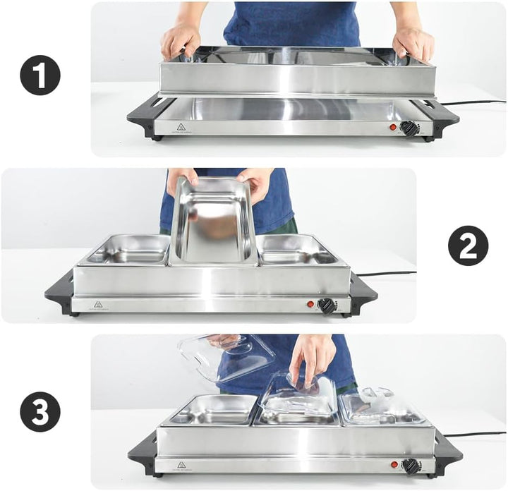 Elektrischer Buffet-Food-Wärmer mit 3 × 2,5L Behältern und Temperatureinstellung – Valtero