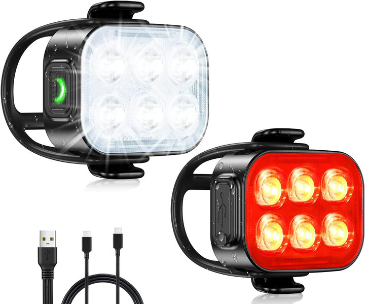 Ultra schlanke USB wiederaufladbare Fahrradlichter Set mit 4+6 Modi – SlimBeam