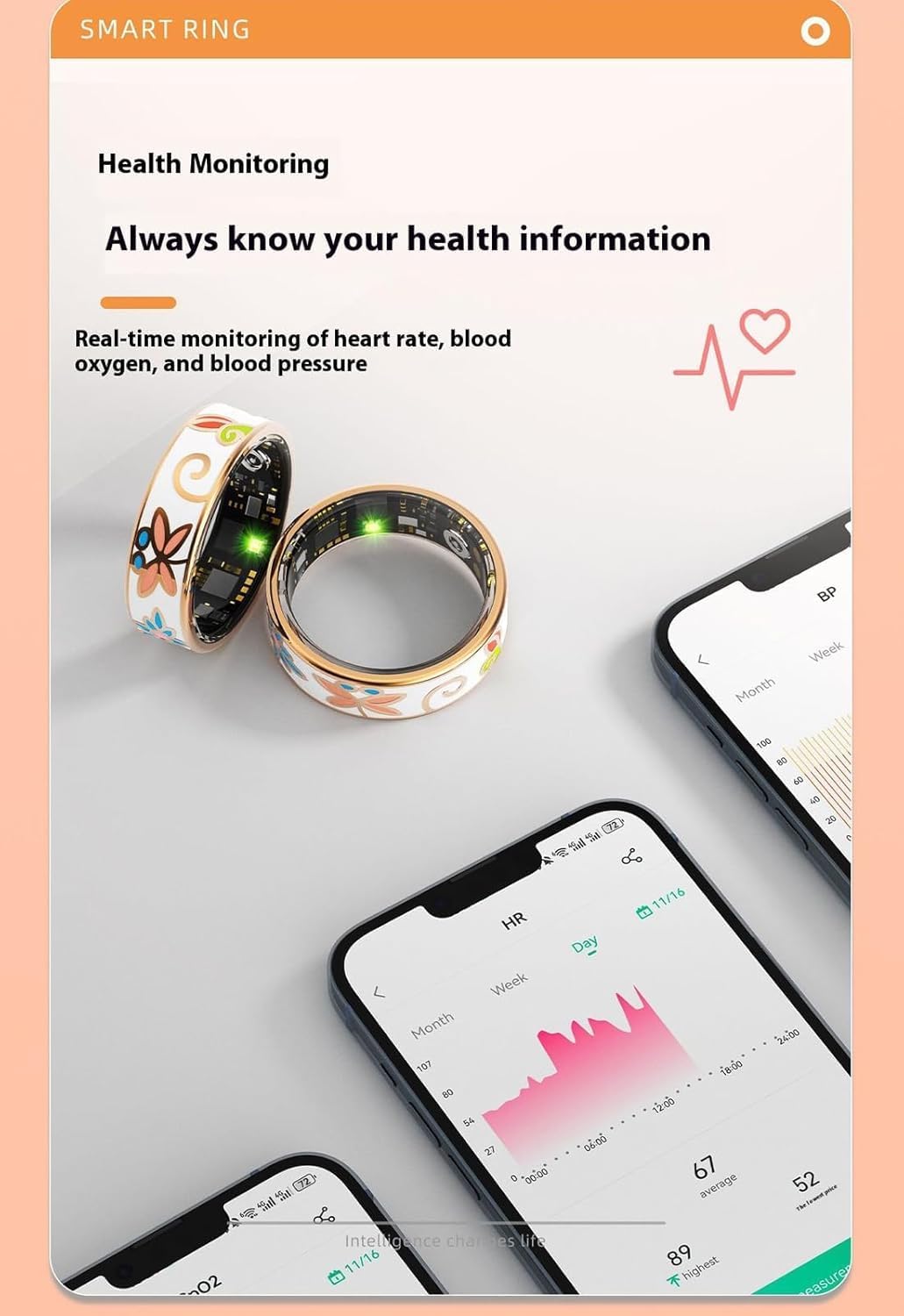 Smart Enamel Wellness Ring – Fitness- und Schlaftracker für iOS & Android – Aurina