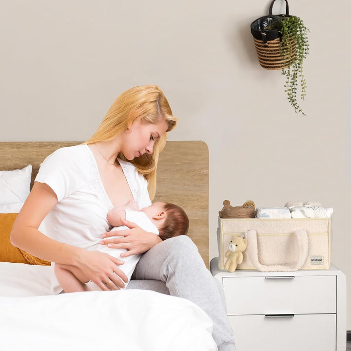 Baby Nappy Caddy Organizer – Plüsch Sherpa Aufbewahrungskorb mit Fächern – Elvoria