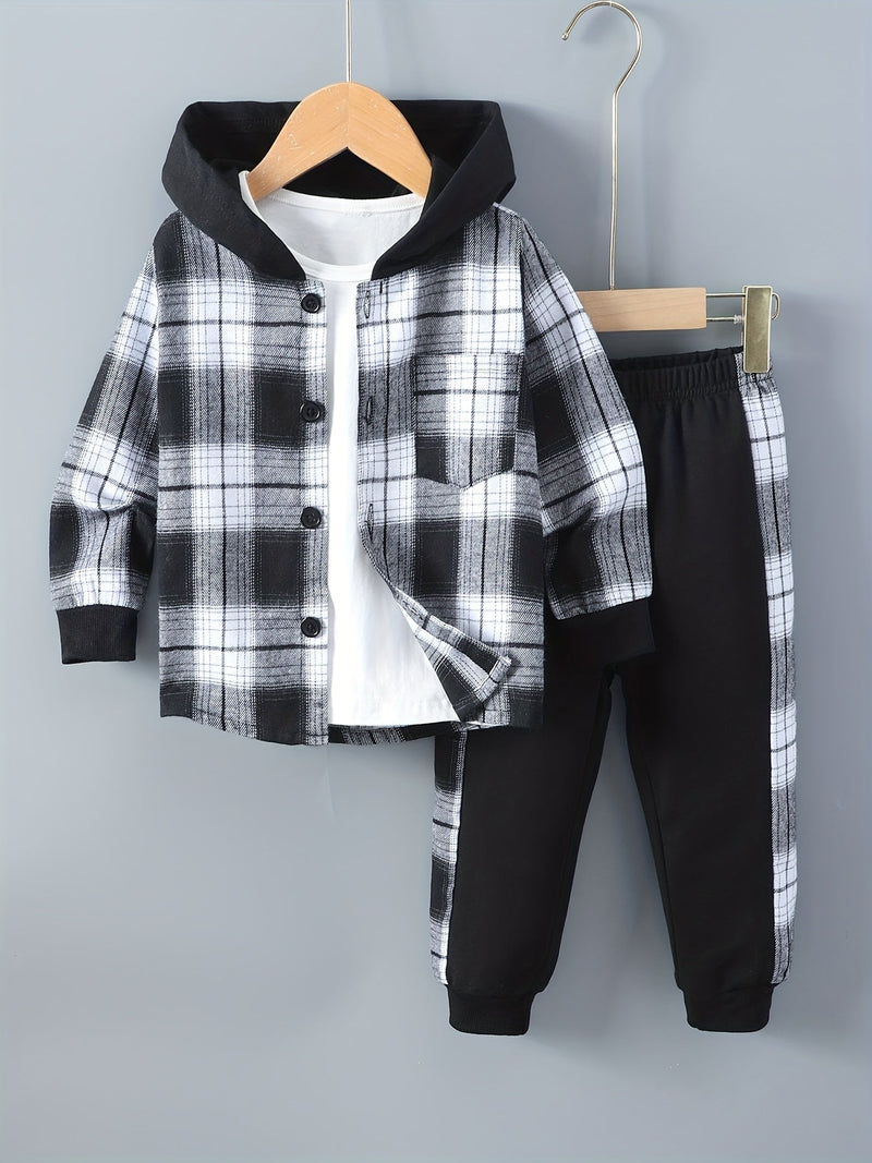 2-teiliges Jungen-Set Jordy mit kariertem Herbst-Hoodie und Jogginghose
