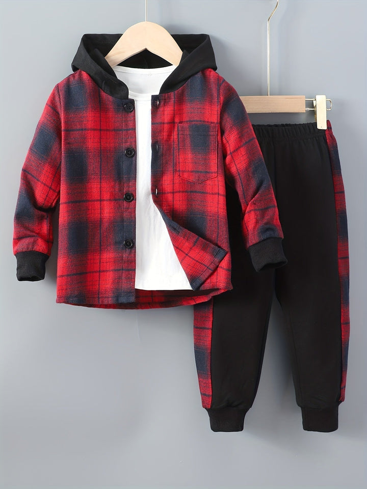 2-teiliges Jungen-Set Jordy mit kariertem Herbst-Hoodie und Jogginghose