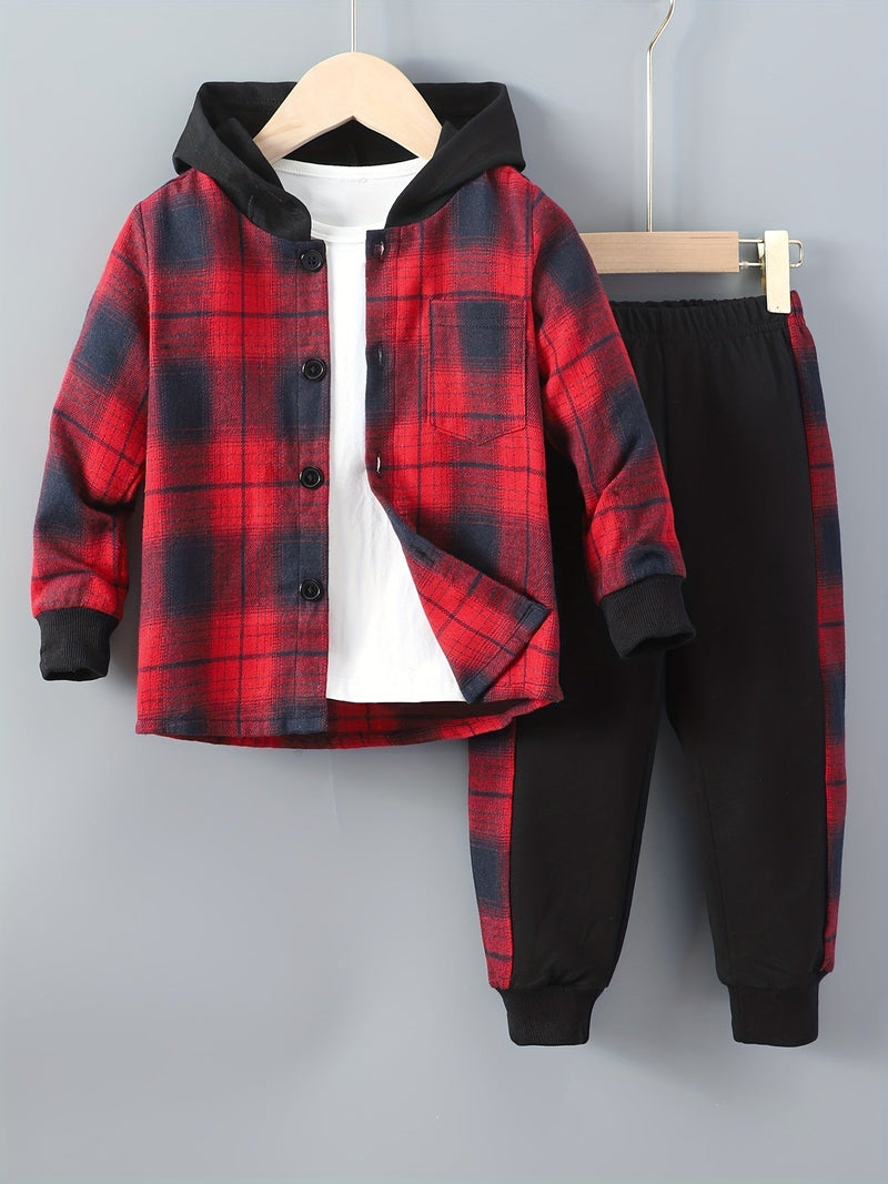 2-teiliges Jungen-Set Jordy mit kariertem Herbst-Hoodie und Jogginghose
