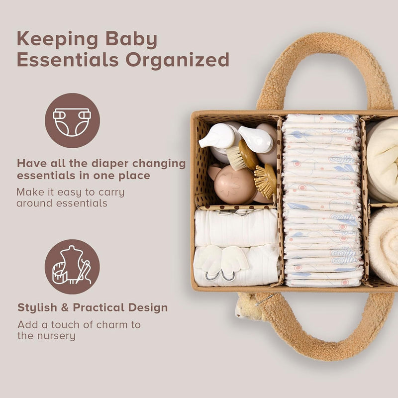Baby Nappy Caddy Organizer – Plüsch Sherpa Aufbewahrungskorb mit Fächern – Elvoria