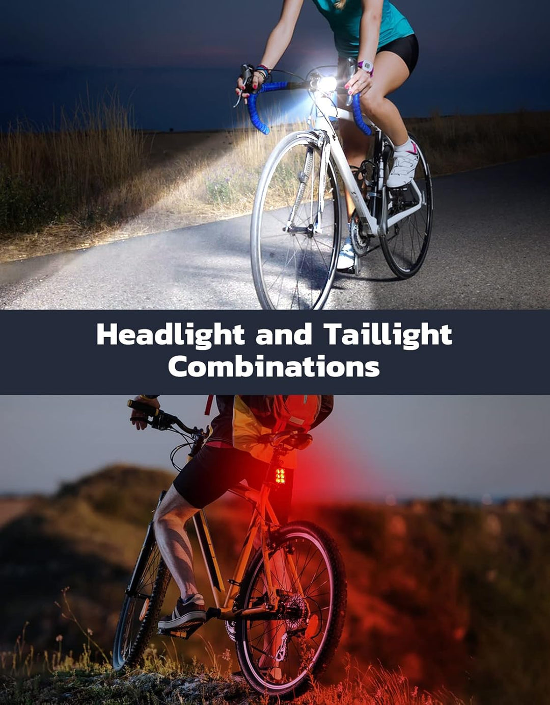 Ultra schlanke USB wiederaufladbare Fahrradlichter Set mit 4+6 Modi – SlimBeam