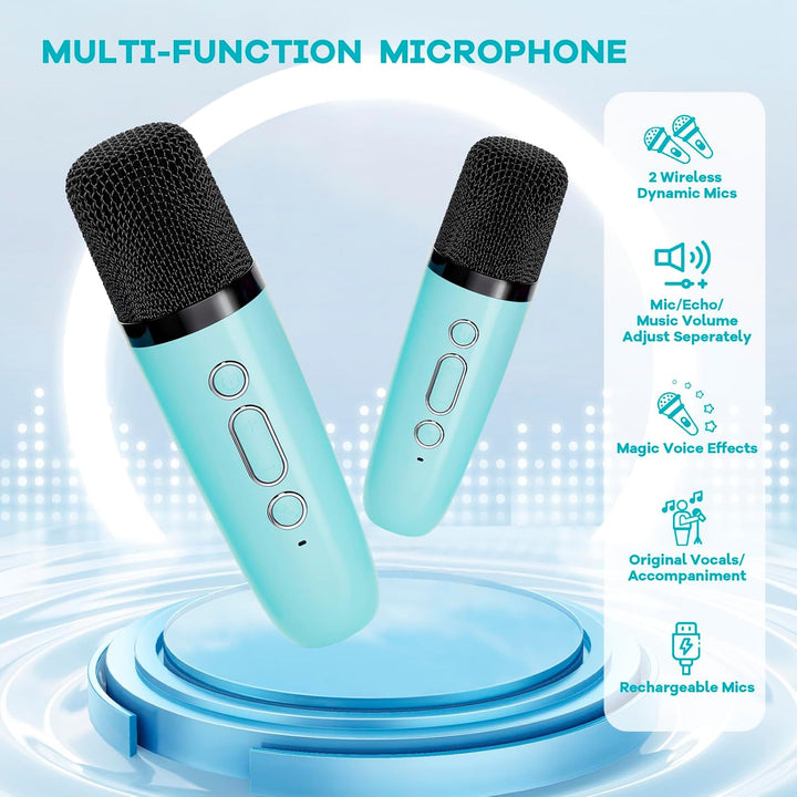 Tragbare Mini-Karaoke-Maschine mit Bluetooth-Lautsprecher und 2 kabellosen Mikrofonen – Veylo