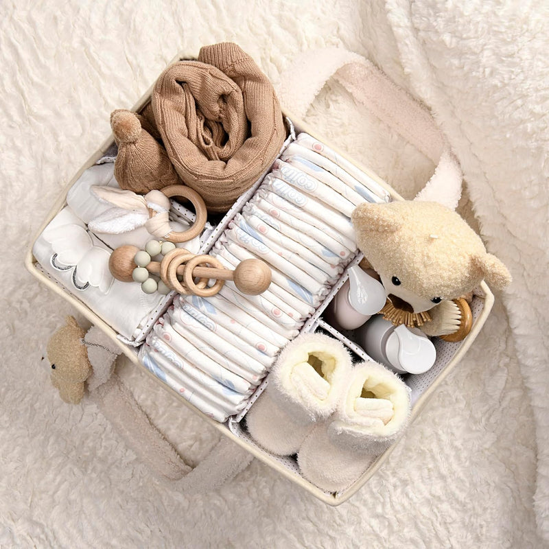 Baby Nappy Caddy Organizer – Plüsch Sherpa Aufbewahrungskorb mit Fächern – Elvoria