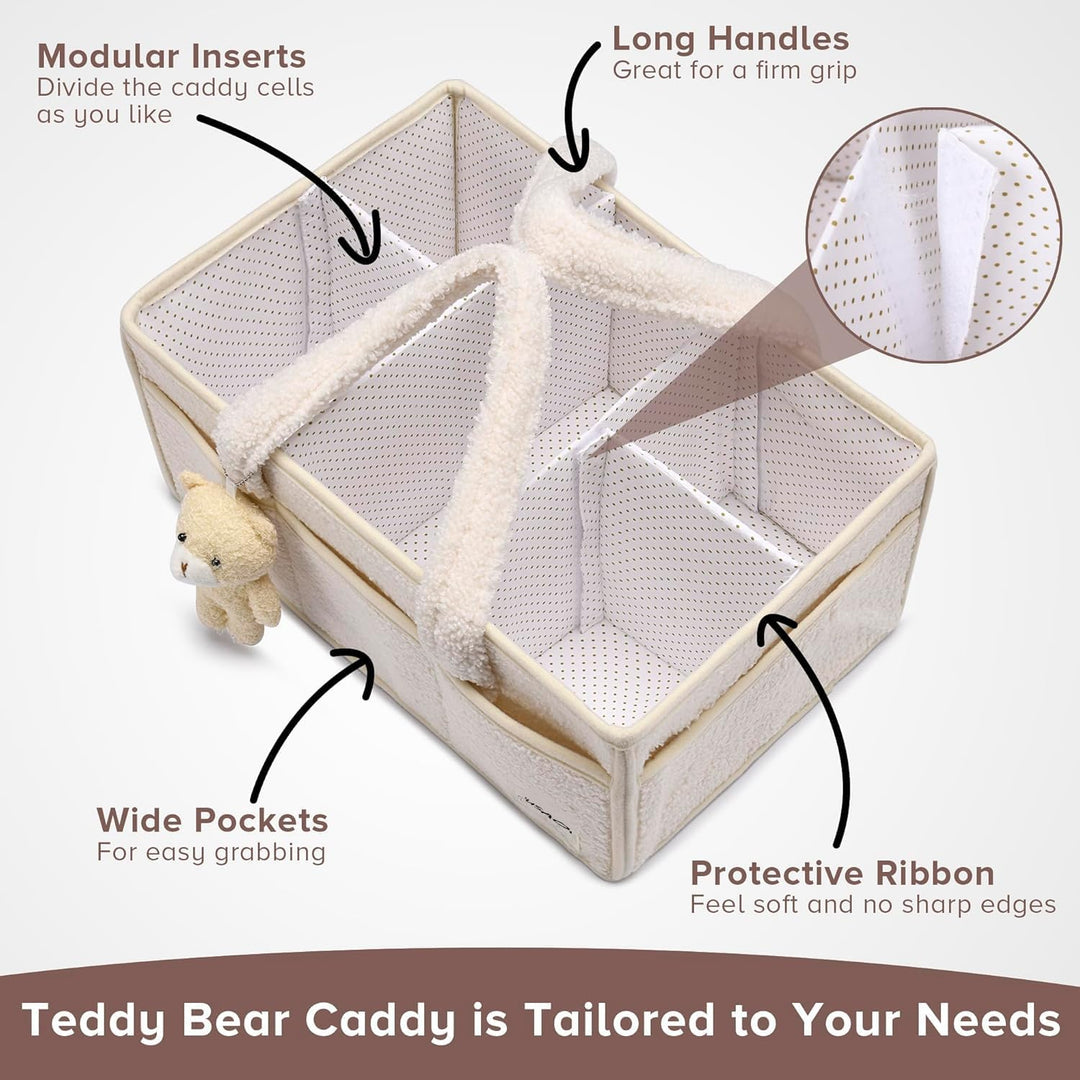 Baby Nappy Caddy Organizer – Plüsch Sherpa Aufbewahrungskorb mit Fächern – Elvoria