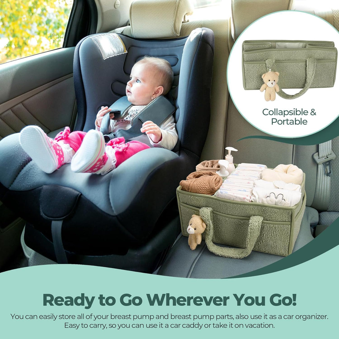 Baby Nappy Caddy Organizer – Plüsch Sherpa Aufbewahrungskorb mit Fächern – Elvoria