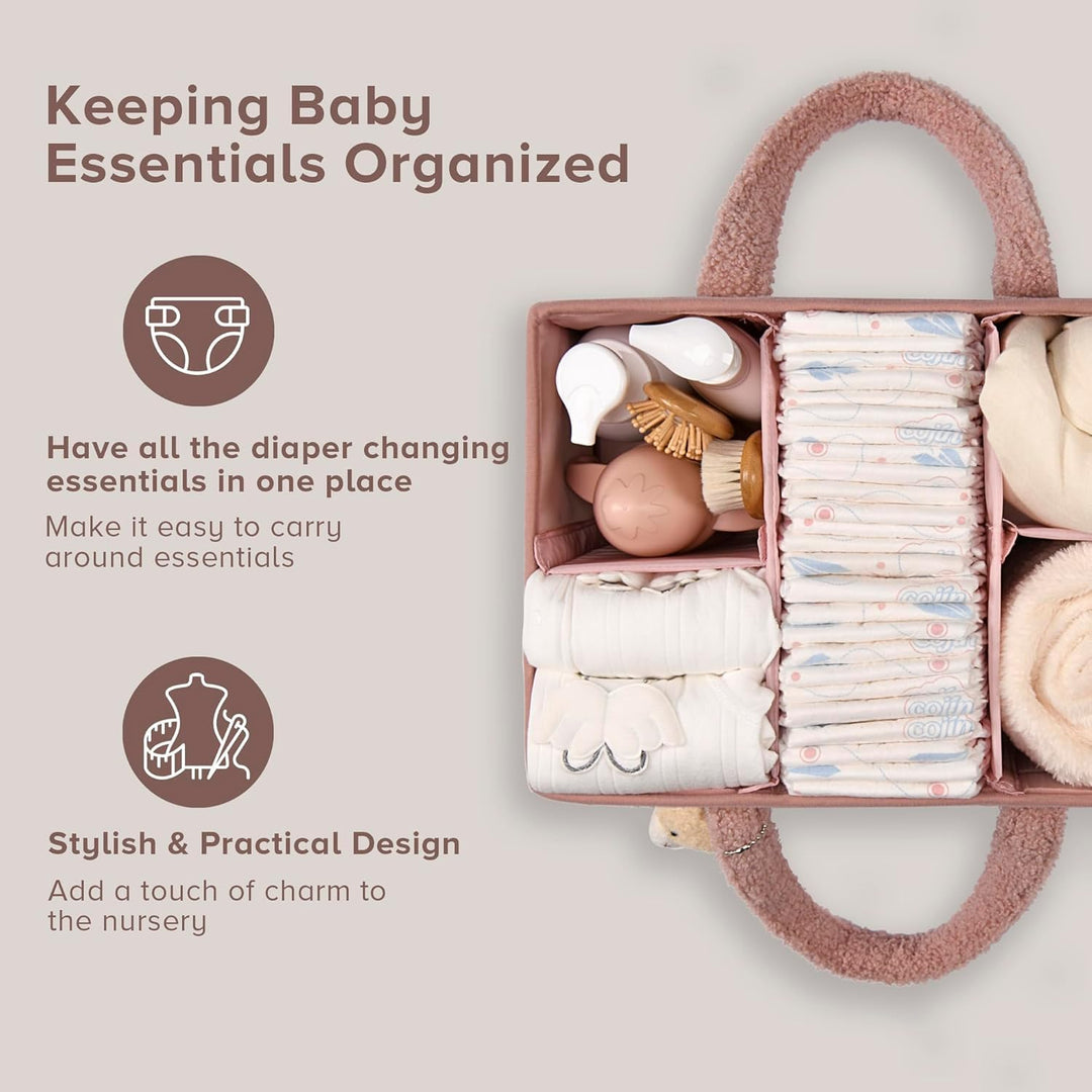 Baby Nappy Caddy Organizer – Plüsch Sherpa Aufbewahrungskorb mit Fächern – Elvoria