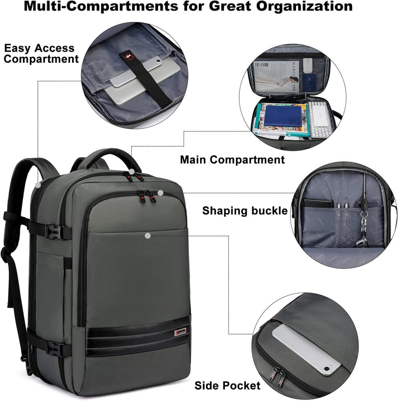 Erweiterbarer 45–55L Wasserdichter Reiserucksack mit 46,5 cm Laptopfach