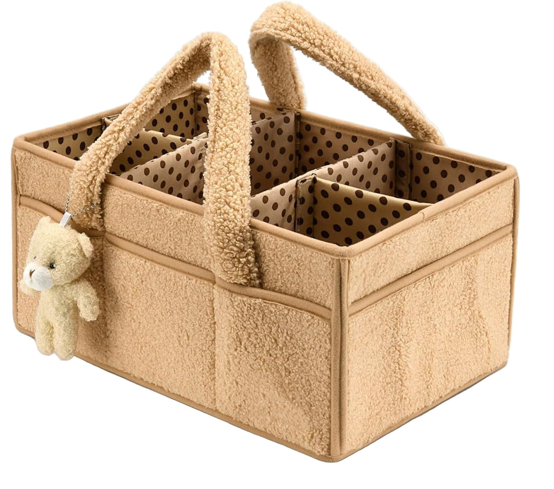 Baby Nappy Caddy Organizer – Plüsch Sherpa Aufbewahrungskorb mit Fächern – Elvoria