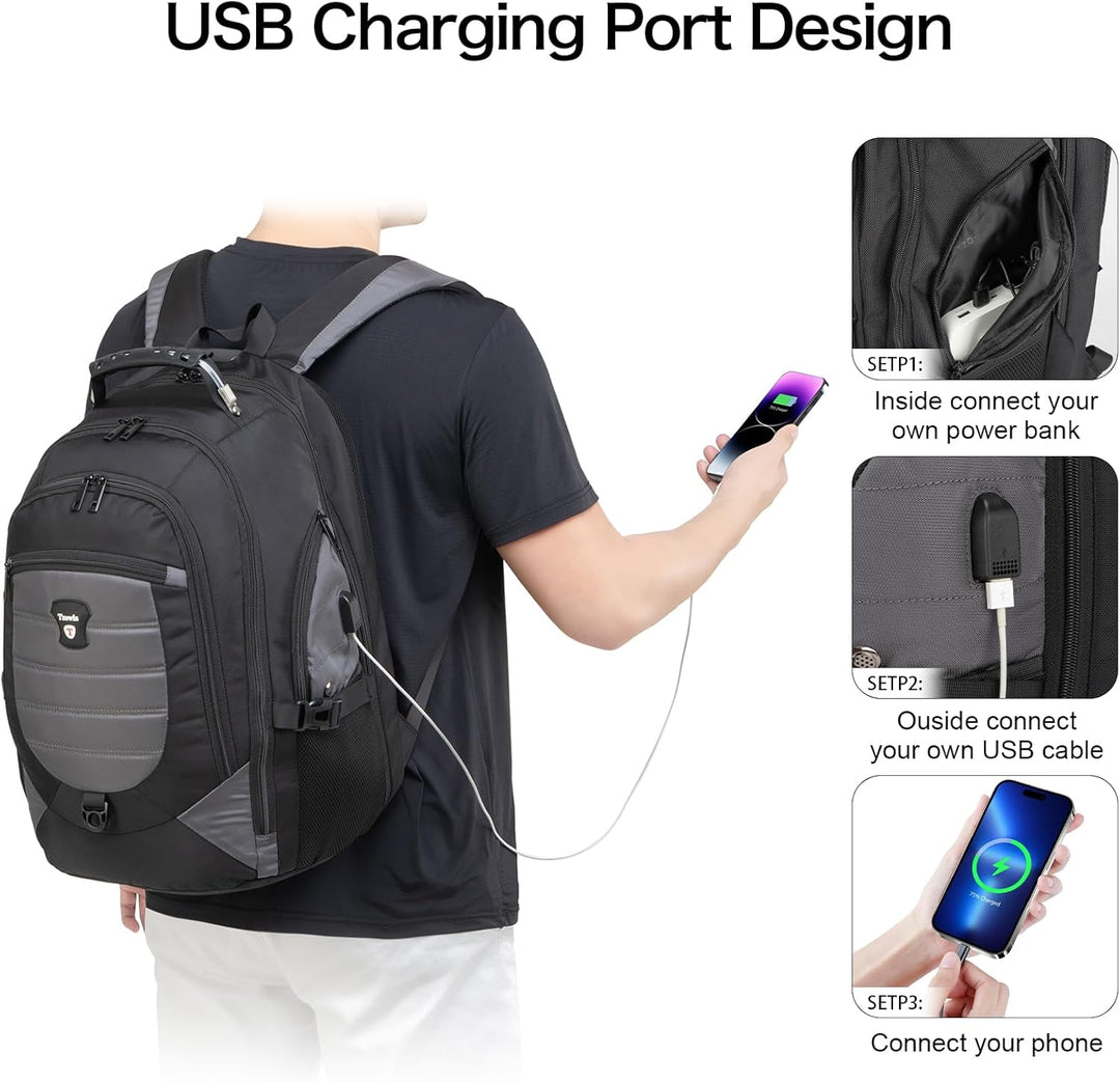 Wasserdichter Anti-Diebstahl Laptop- & Reiserucksack mit USB-Anschluss – 17,3"