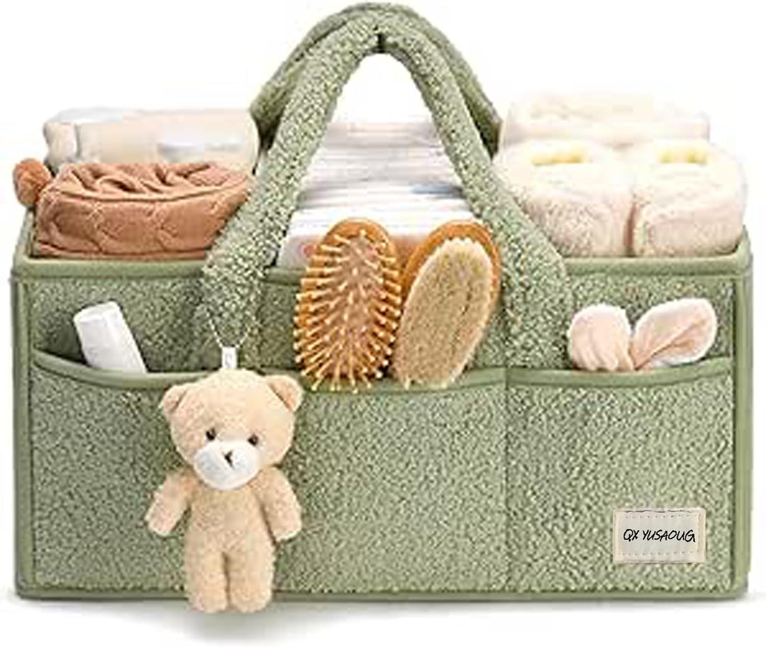 Baby Nappy Caddy Organizer – Plüsch Sherpa Aufbewahrungskorb mit Fächern – Elvoria