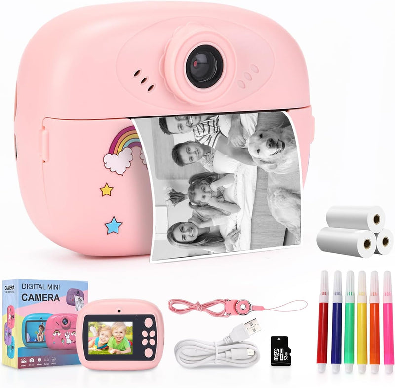 Sofortdruck Kinderkamera mit Dual-Linse, HD-Video und Kreativ-Set – Lymora