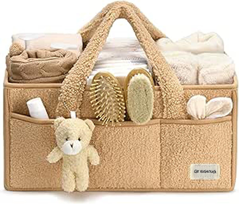 Baby Nappy Caddy Organizer – Plüsch Sherpa Aufbewahrungskorb mit Fächern – Elvoria