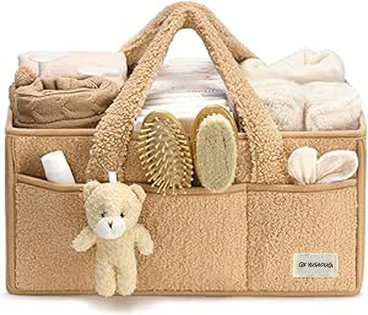 Baby Nappy Caddy Organizer – Plüsch Sherpa Aufbewahrungskorb mit Fächern – Elvoria