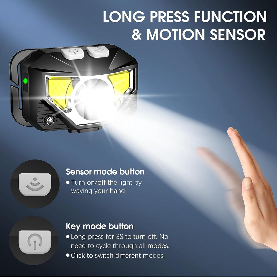 2er-Pack Ultra-Helle Wiederaufladbare LED Stirnlampe mit Bewegungssensor – Lumivor