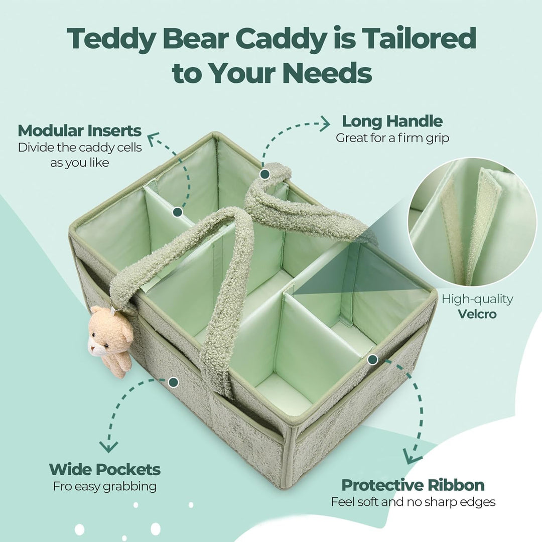 Baby Nappy Caddy Organizer – Plüsch Sherpa Aufbewahrungskorb mit Fächern – Elvoria