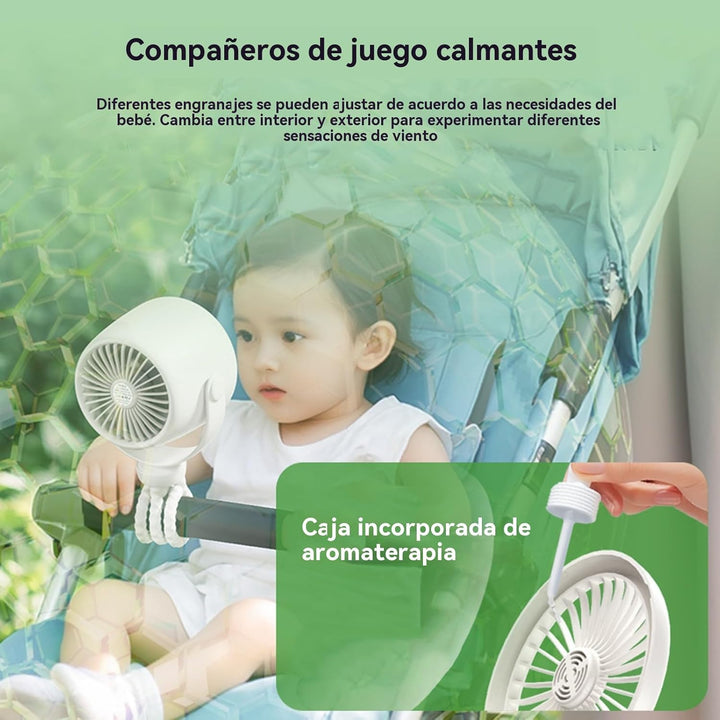 Wiederaufladbarer Clip-on-Kinderwagenventilator mit Nachtlicht 100 Geschwindigkeiten