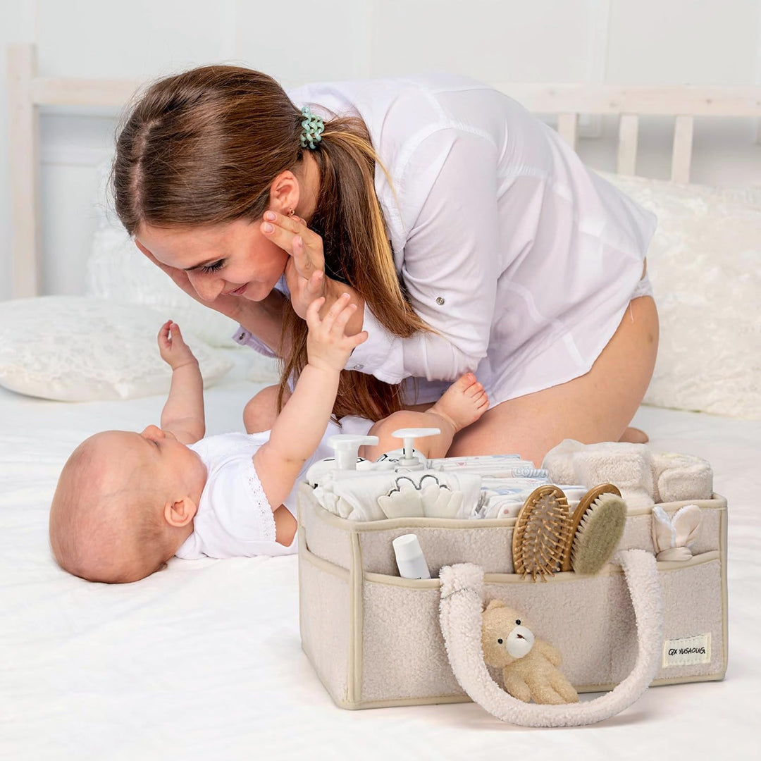 Baby Nappy Caddy Organizer – Plüsch Sherpa Aufbewahrungskorb mit Fächern – Elvoria