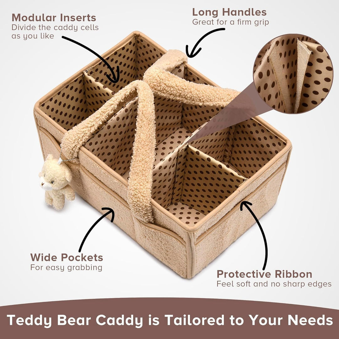 Baby Nappy Caddy Organizer – Plüsch Sherpa Aufbewahrungskorb mit Fächern – Elvoria